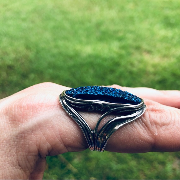 Emily 💖 925 Sterling Silver Ring Cobalt Druzy Agate - Picture 6 of 12